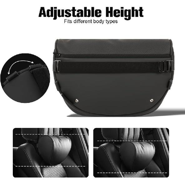 HOPON 2025 Upgrade Headrest Pillow For Tesla Model 3 Model Y With Adjustable Strap,Fits All Vehicles,Car Neck Pillow With Leather,For