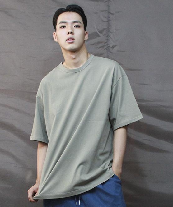 Deumakeu Boxy Fit Plain Short Sleeve T-Shirt Light Khaki