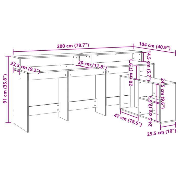 VidaXL Bureau avec lumières LED blanc 200x104x91 cm bois d'ingénierie, bureau d'ordinateur, bureau d'écriture, meuble de 3309465