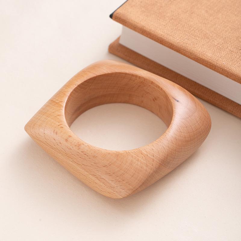 Personality Trendy Cool Exaggerated Wooden Bracelet Literary Retro Square Wood Bracelet Accessories Hand Jewelry Niche High Sense