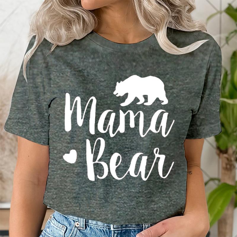 Mama Bear Print T Shirt Women Kawaii Graphic Shirts Casual Short Sleeved Black Female Tee O-neck Harajuku T-shirts Mom Y2k Top