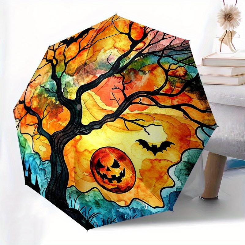 Tree with Jack-o'-lantern and Bats Wall Art Print Umbrella Day Gift Y216