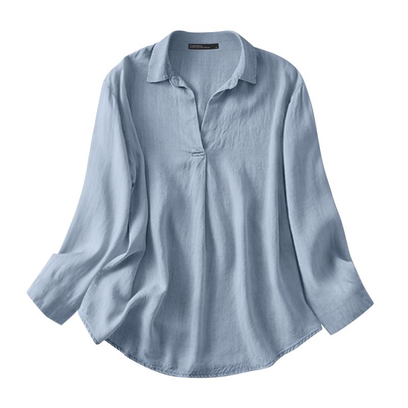 

ZANZEA Женская повседневная блузка с отложным воротником и длинными рукавами 4XL