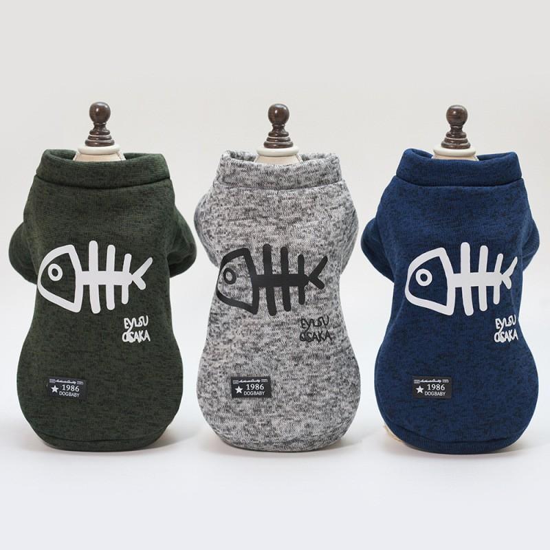 Pet Winter Coat Small Dogs Cats Cotton Hoodie Sweater Warm Outfit In Blue Gray Olive Green S-XXL