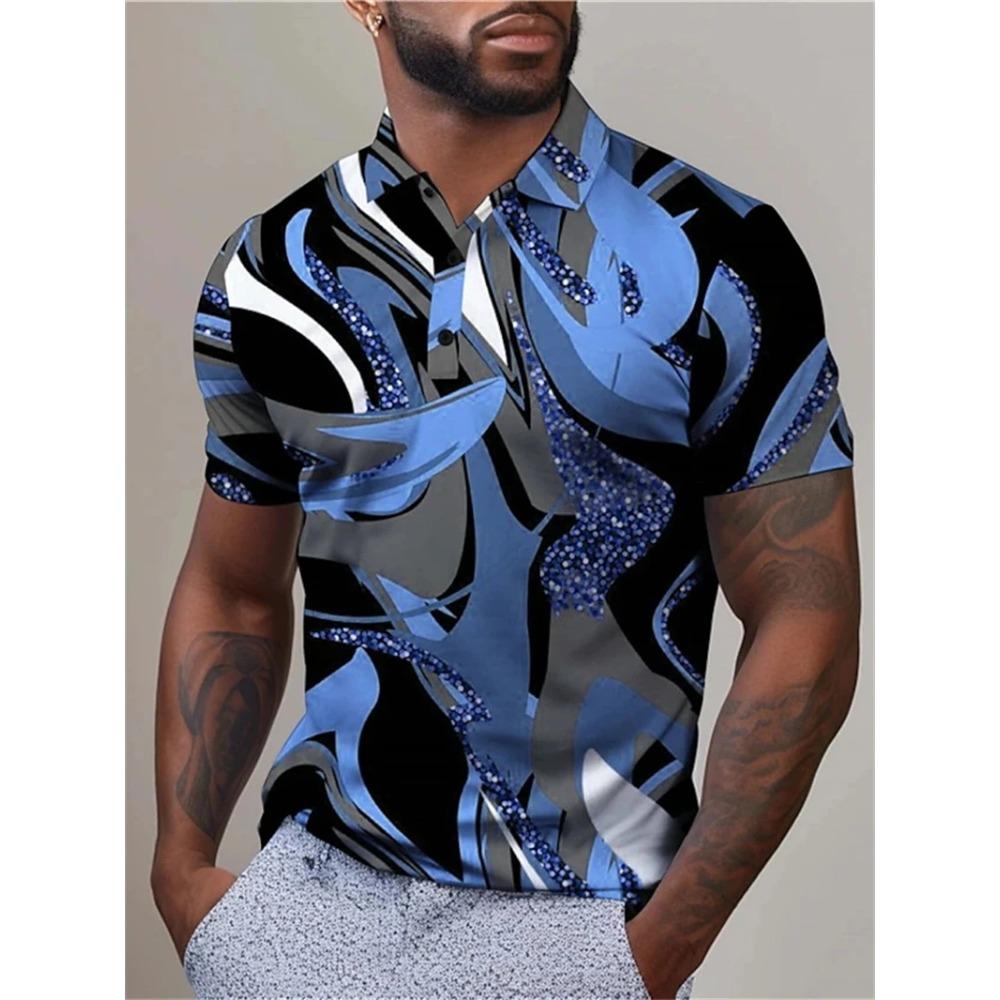 Men s Polo Shirts 3D Print Artistic Stripe Graphic Polo Shirt Summer Fashion Casual Short Sleeve Men Button Lapel Golf Shirts S
