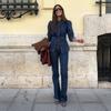Ensembles décontractés en denim pour femmes, vestes slim à revers et manches bouffantes, pantalons droits taille haute, mode printemps 2025, ensemble 2 pièces pour femme