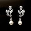 Silver Tone Multi-cut Zircon Cluster Dangle Earrings Round White Imitation Pearl Drop Earrings Luxury Wedding Banquet Jewelry for Women