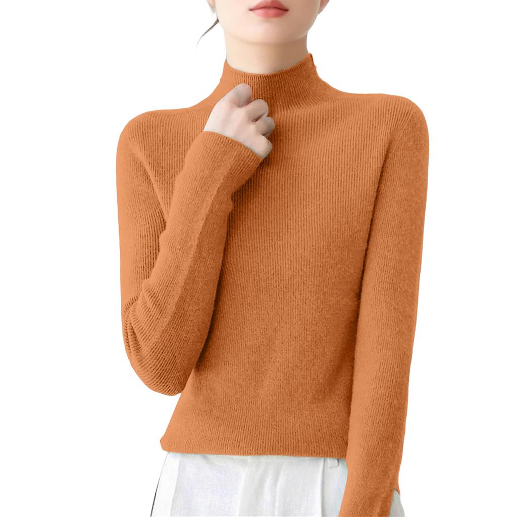 Women's Casual Round Neck Base Layer Knitted Long Sleeve Solid Color Sweater