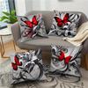 Gray Red Butterfly Floral Pillow Covers Soft Polyester Square Zipper Sofa Outdoor Machine Washable Double Sided Decorative Home