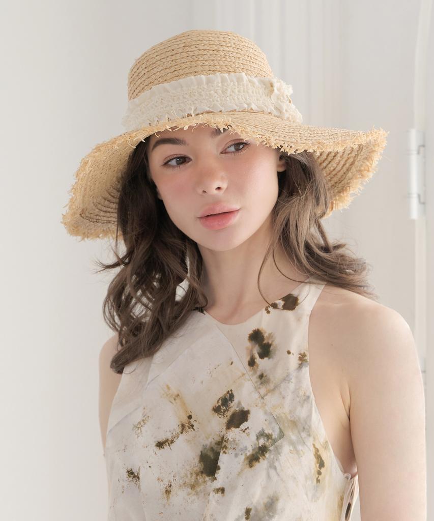 Koipeu Raffia Fringe Wide Hat Cf091Ht120