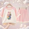 Cute LBB Pajamas and Home Wear for Girls, Summer Children's Thin Pure Cotton Short-sleeved Set
