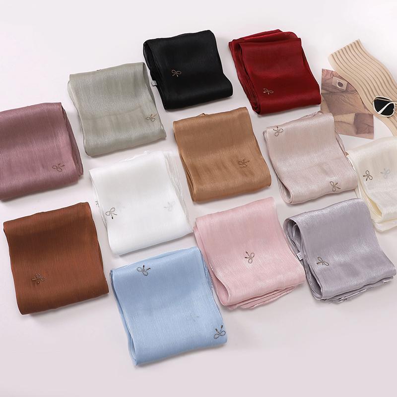 Women's Plain Butterfly Pattern Chiffon Hijab Shawls Long Bling Bling Wrap Ramadan Muslim Hijab Bufandas Female Islamic Turban