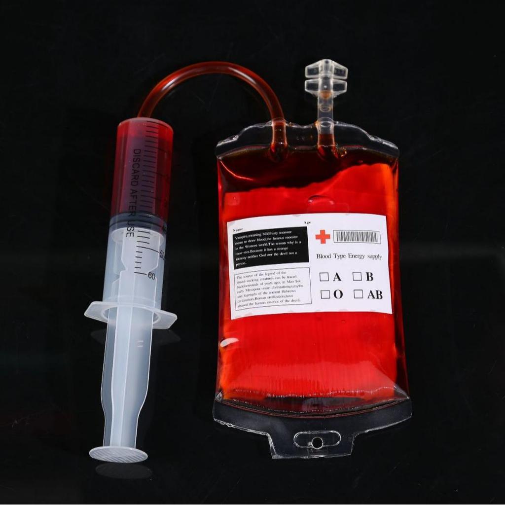 Halloween Double Tube Blood Bag Drink Pouch 350ml - PVC Plasma/Beer Prank Bag