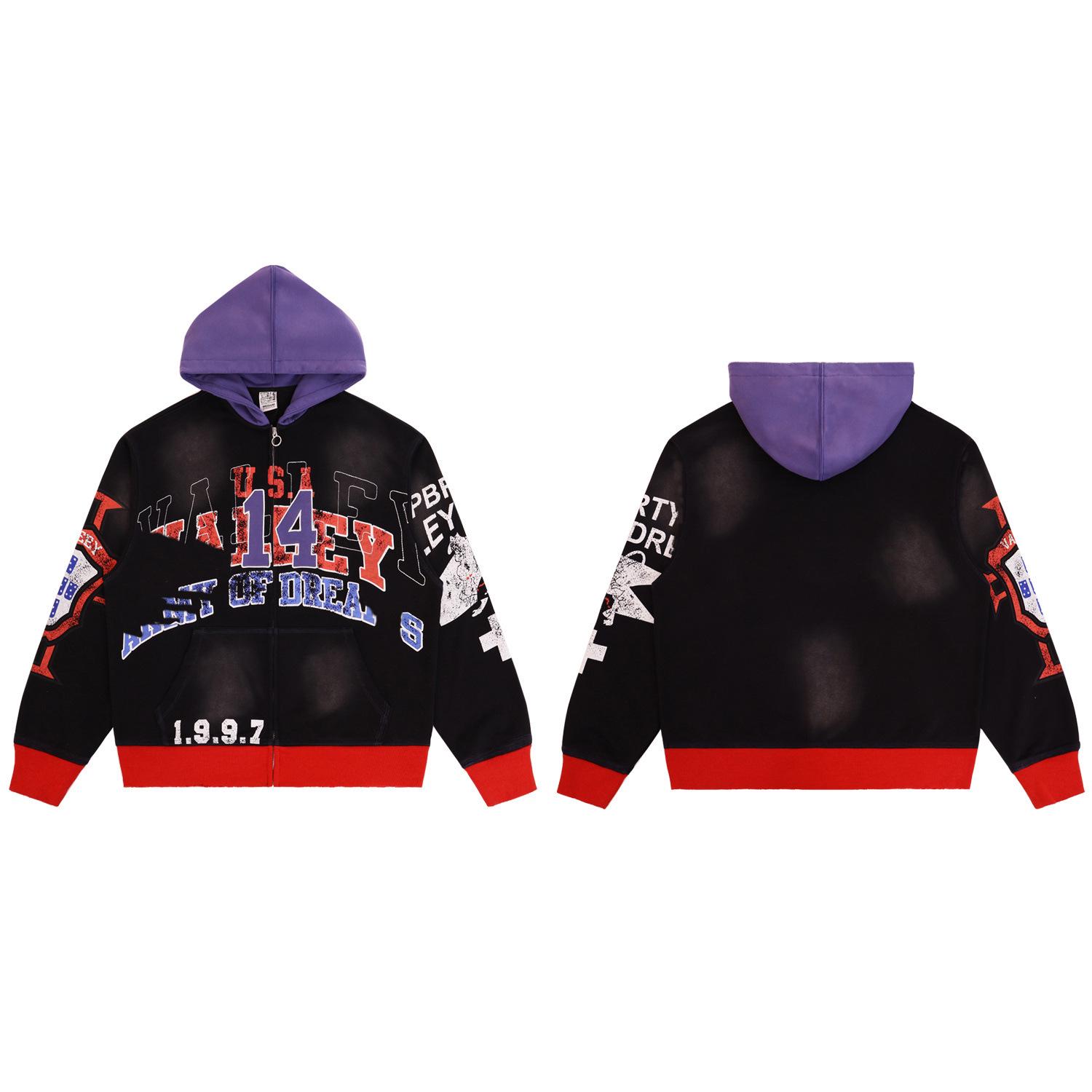 

ValeSWEATS Distressed Color Block Zipper Hooded Sweatshirt for Men XL чорний