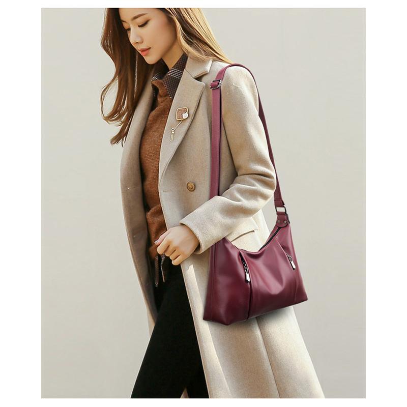 Damen-Schultertasche aus weichem Leder, Messenger-Tasche, inklusive Geldbörse und Kartenpaket