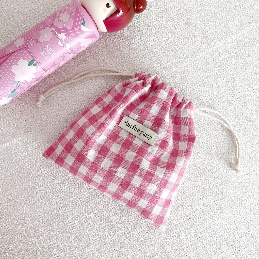 Floral Plaid Drawstring Pouch: Sundries, Keys, Coin, Card & Phone Holder