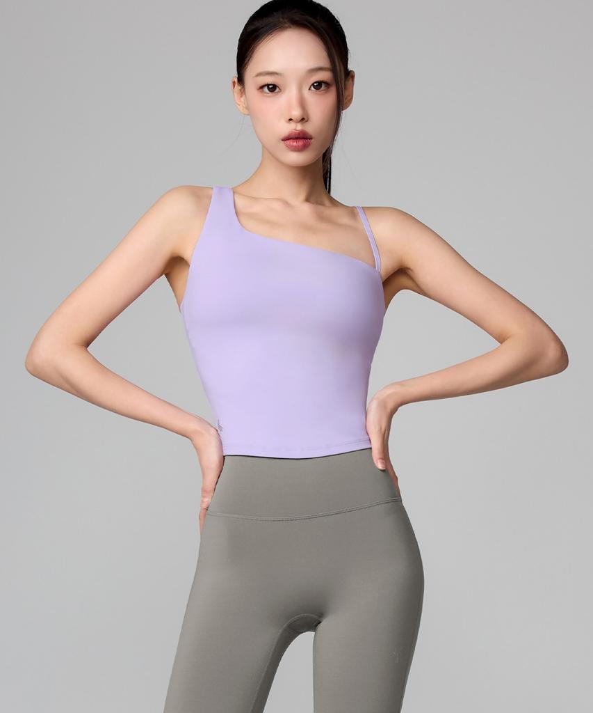 XEXYMIX Asymmetrical Strap Crop Top Sage Green