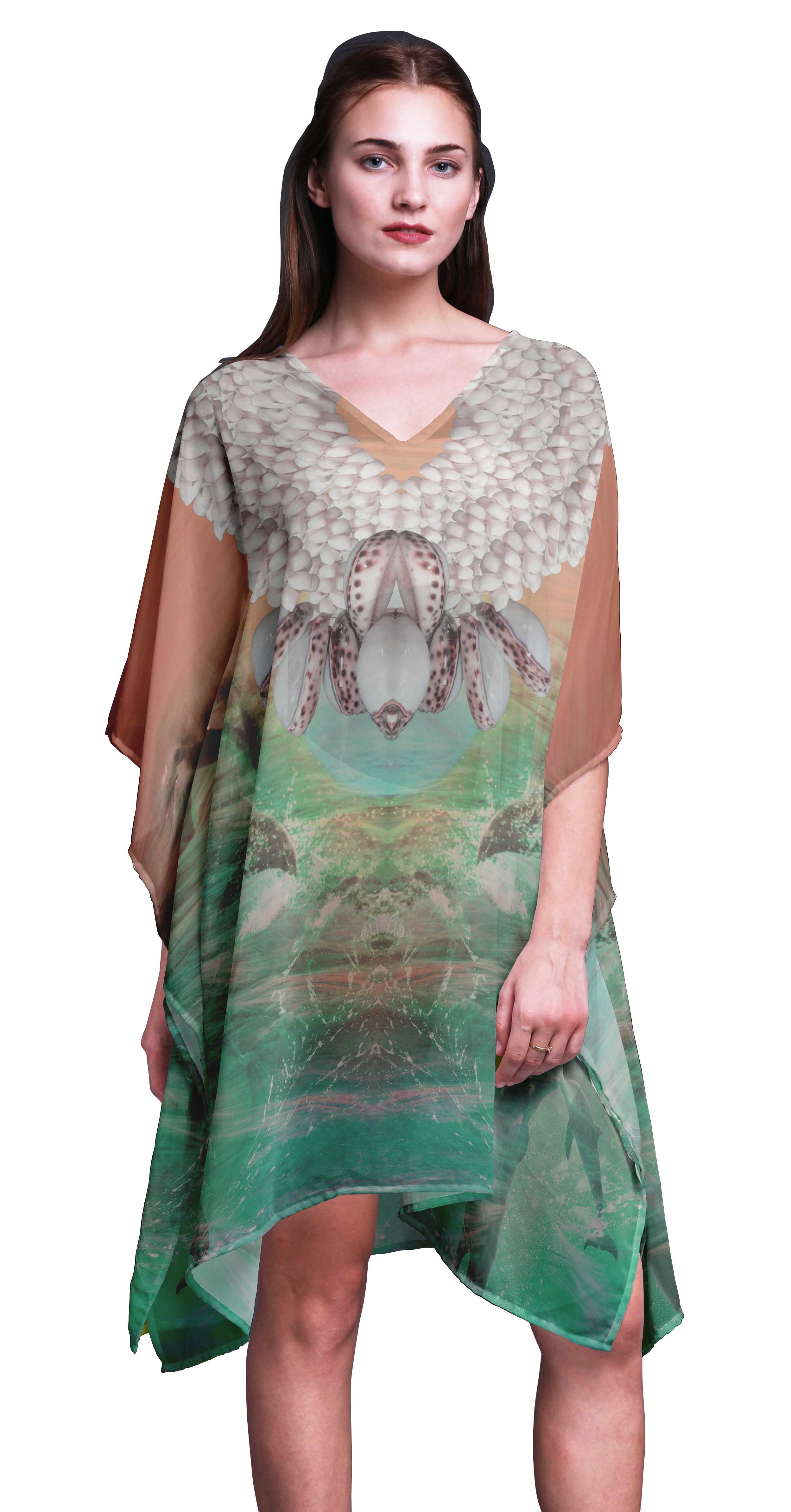 

Phagun Жіночий кафтан великих розмірів, літній одяг, пляжне укриття, кімоно, кафтан-4X-5X XL-3X кольору морської хвилі