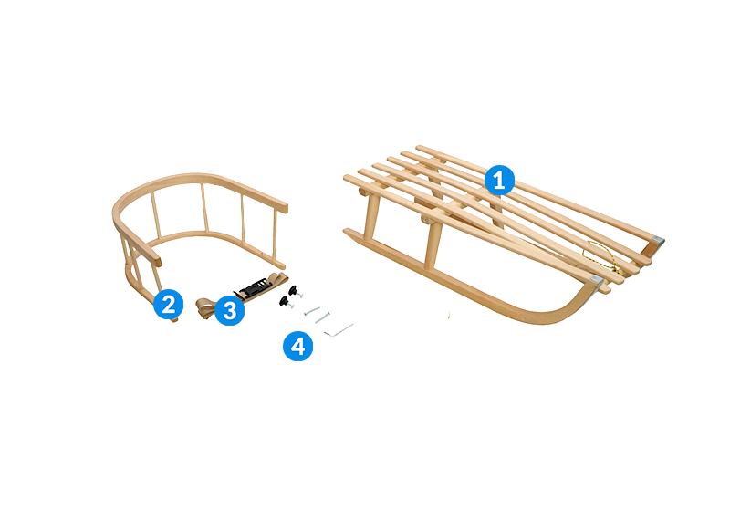 Wooden Sled For Children With Backrest, Traditional, Solid, Varnished, Pl