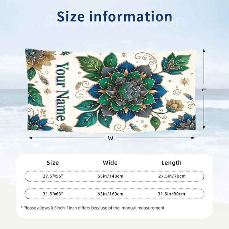 Floral Art Card 5 Theme Quick Dry Beach Towel Custom Name Text Print Large Sand Resistant Towel Beach Vacation