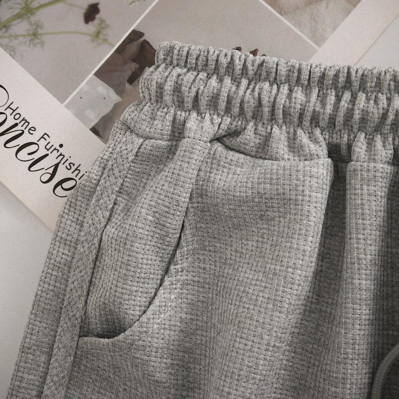 Waffle Sports Casual Shorts Women's Summer Thin Korean Version of The New High Waist Home Straight Cylinder Wide Legs