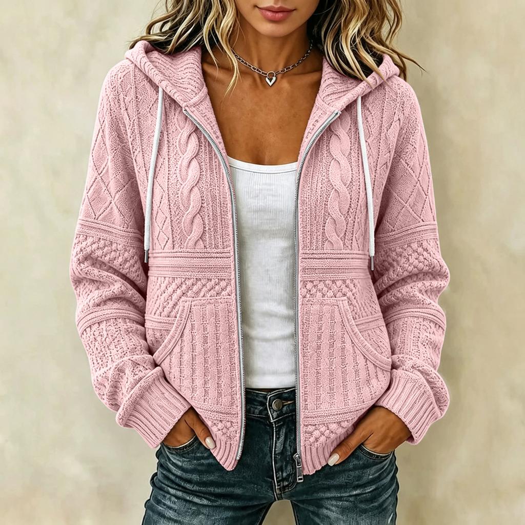 Damen Casual Locker Geschnittene Kapuzenjacke mit Reißverschluss und Blumigem Pailletten-Print