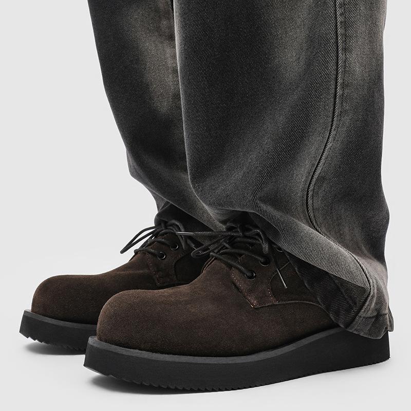 Men's platform heightening derby shoes, autumn casual microfiber upper shoes, brown H
