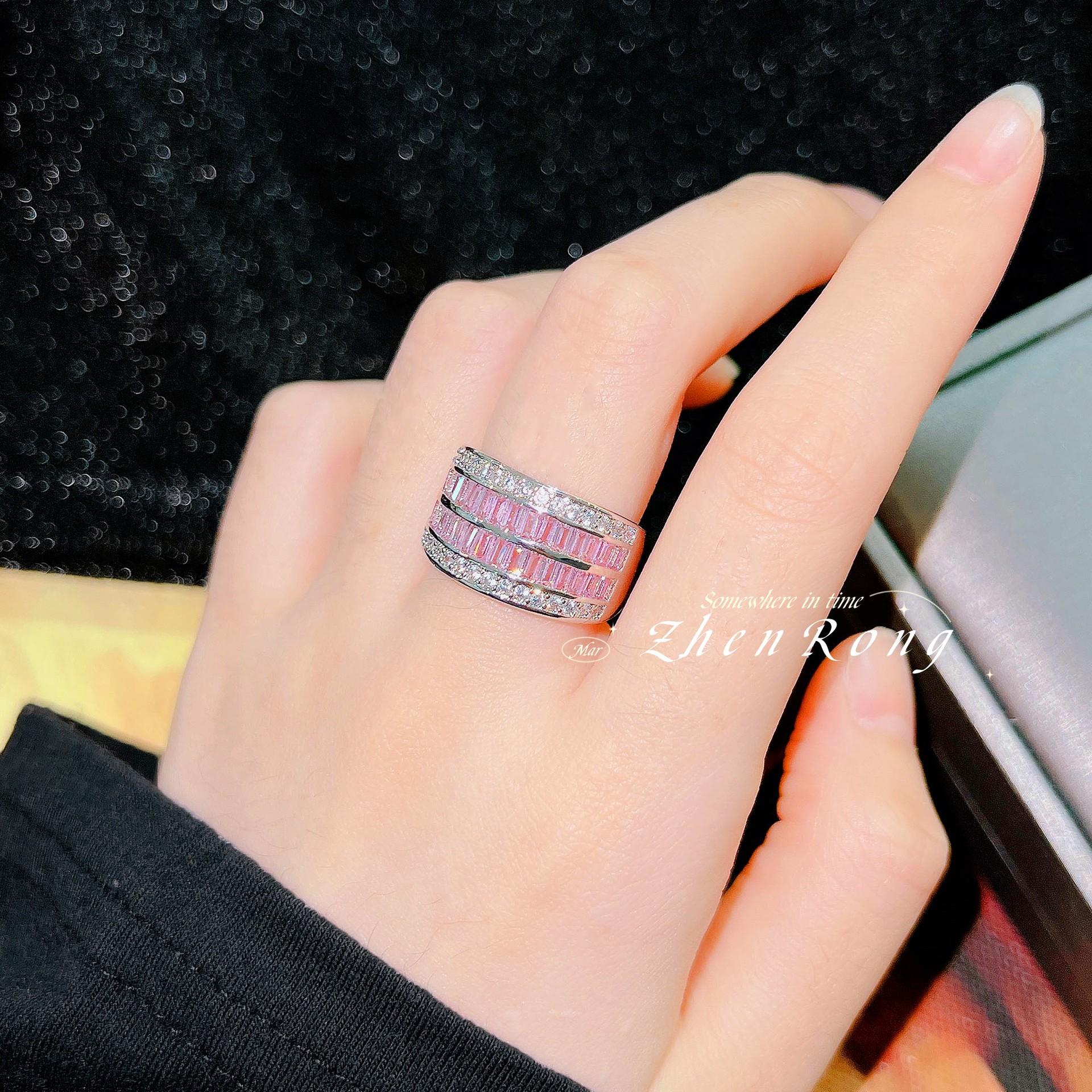 Luxury Open Ring Women High Carbon Diamond Red Ruby Blue Spinel Wedding Band Unique Design Fashion Jewelry