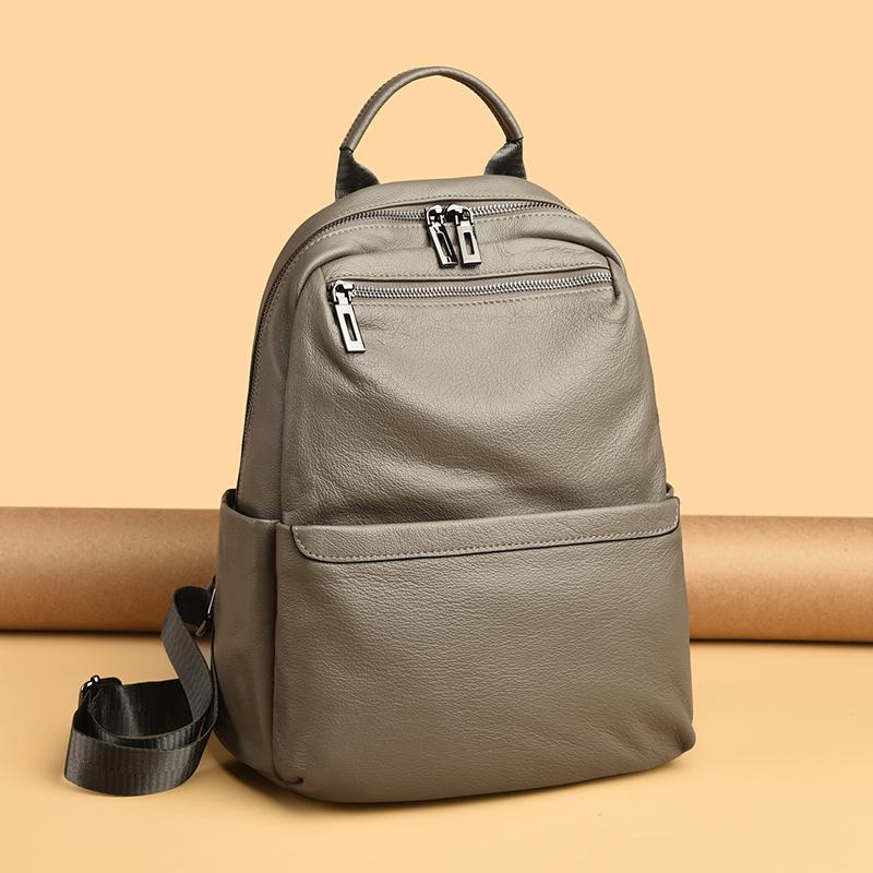 100% Genuine Leather Women Backpacks Functional Multi Pockets Shoulder Bags Versatile Fashion Cowhide Daily School Back Pack Sac