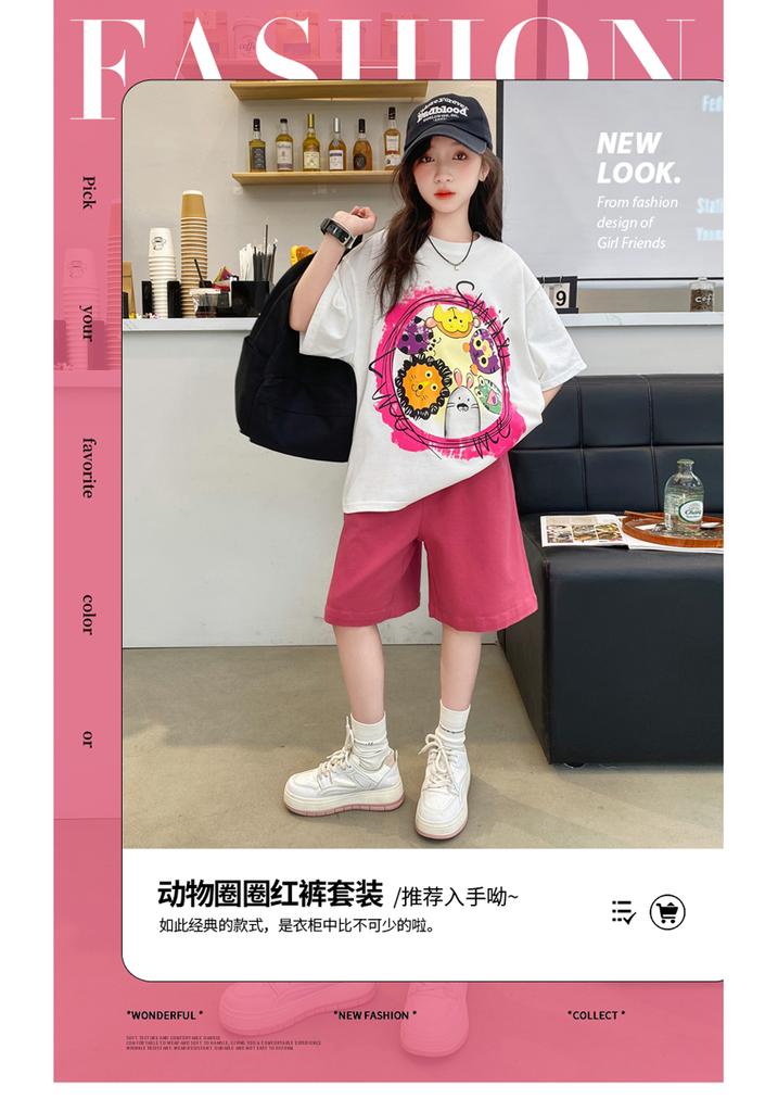 Girls' shorts set, summer new style, children's wear, summer wear, sports girl, big girl, stylish summer style, short sleeved two-piece set
