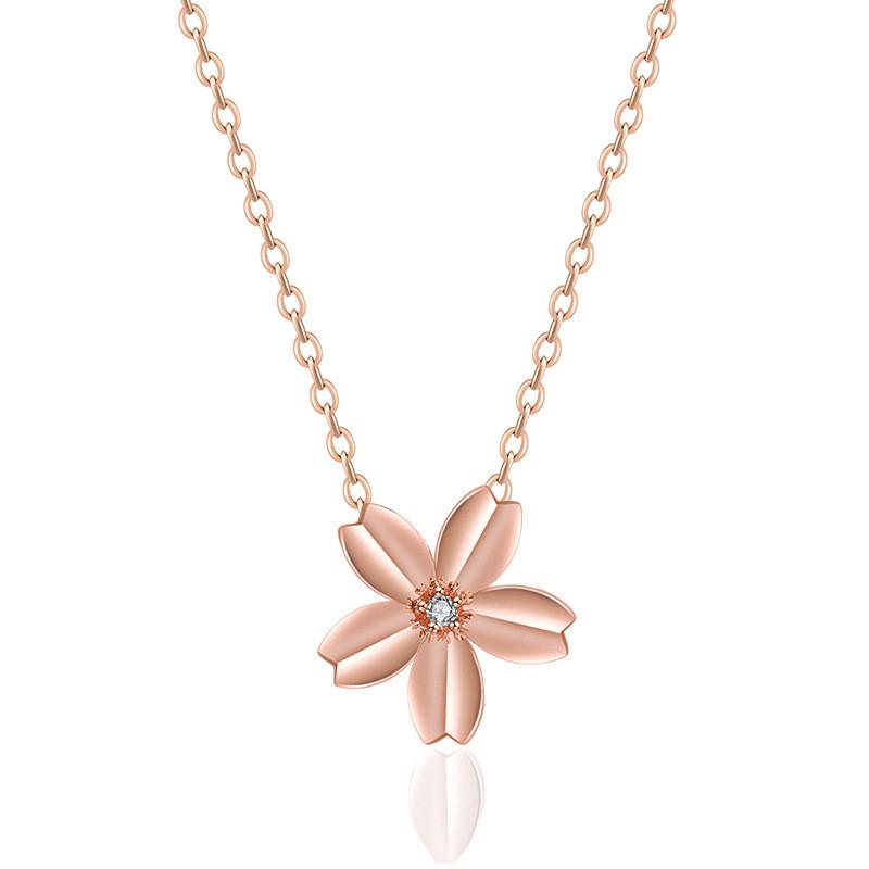 New Elegant 2022 Titanium Steel Cherry Blossom Zircon Necklace For Women With Floral Design