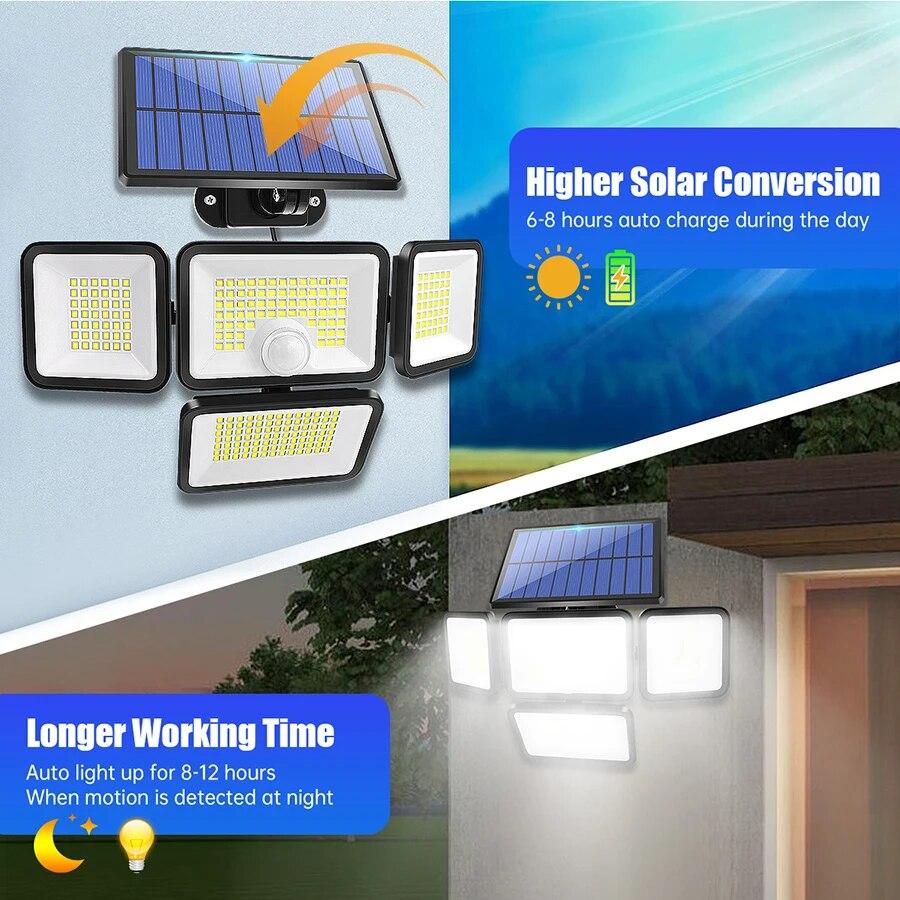 Solar Lights for Outside 247 LED IP65 Waterproof 800lm Solar Wall Lamp with Remote Control 4 Heads Solar Flood Street Light