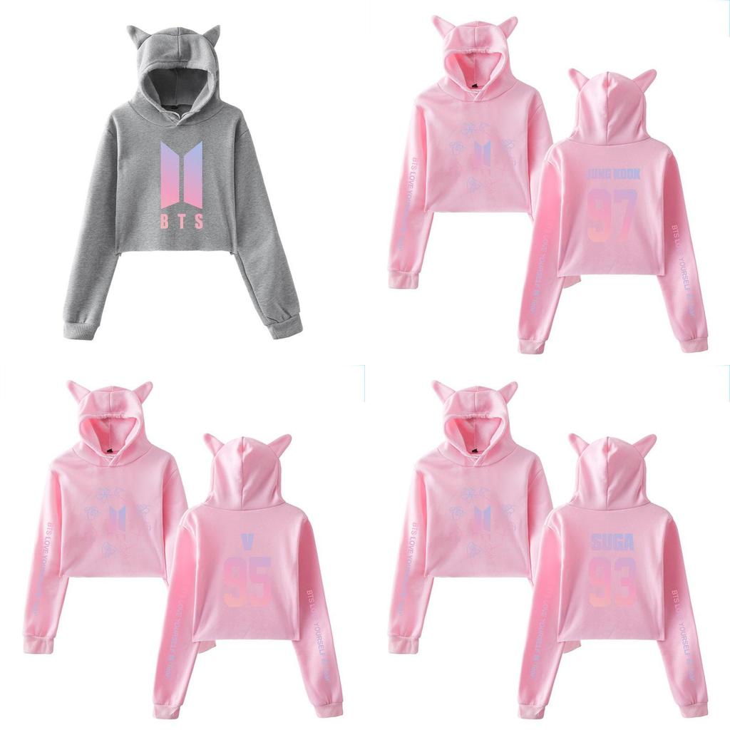Bts Bangtan Boys Love Yourself Tear Navel Hoodie With Cute Cat Ear Design In Multiple Color Options