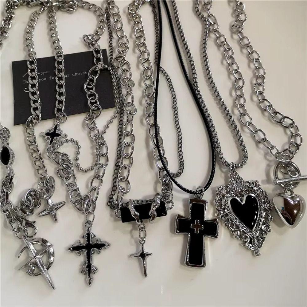 Street Vintage 90s Y2K Necklace Zinc Zinc Zinc Alloy Cross Pendant Halloween Punk Rock Necklace Men Women