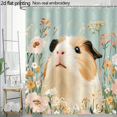 Watercolor Guinea Pig Illustration Shower Curtain 1Pc With 12 Hooks For Bathroom Home Decor Polyester 70.8X70.8 Inch