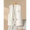 Women's Black Double Breasted V-Neck Blazer Vest Casual Sleeveless Waistcoat