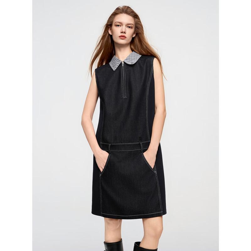 ELLE Women's Plaid Spliced Denim A-line Dress