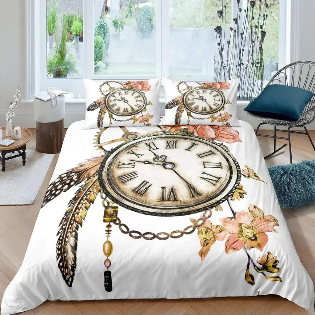 Ndustrial Gear Duvet Cover Set Queen Size Steampunk Style Locks Comforter Cover Boys Men Mechanical Device Polyester Bedding Set