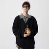 Men's American Retro Faux Two-Piece Polo Collar Sweater - Autumn/Winter Clean Fit Loose Casual Knitwear