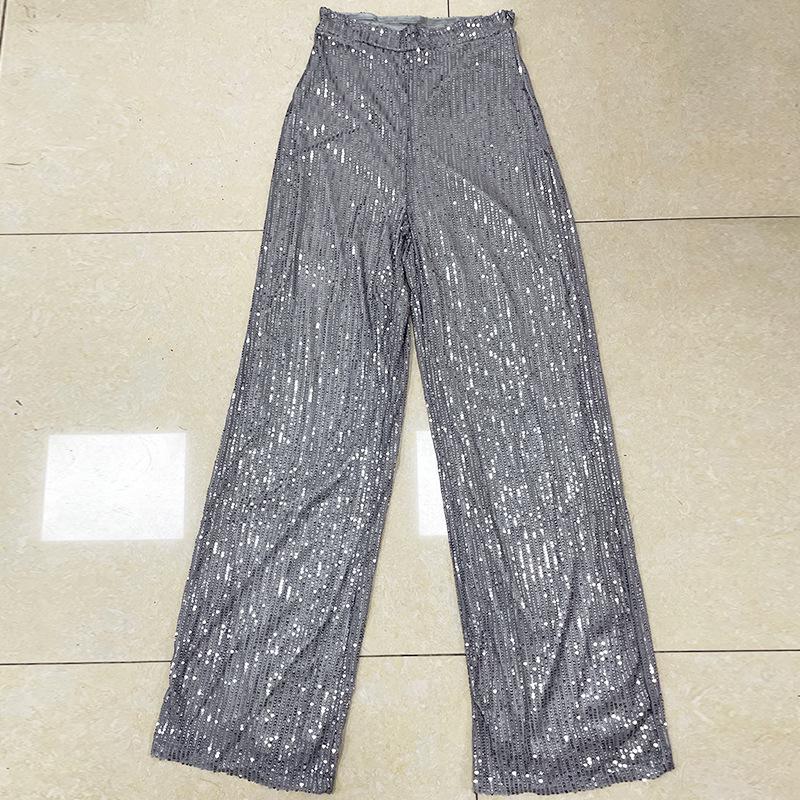 Pantalones de Lentejuelas de Cintura Alta y Pierna Ancha para Mujer 2025 - Moda Europea y Americana
