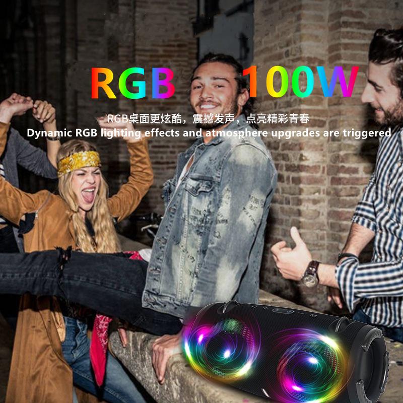 רמקול בלוטות' בעוצמה גבוהה נייד אור צבעוני RGB עמיד במים סאב וופר אלחוטי 360 סטריאו סראונד TWS FM בומבוקס