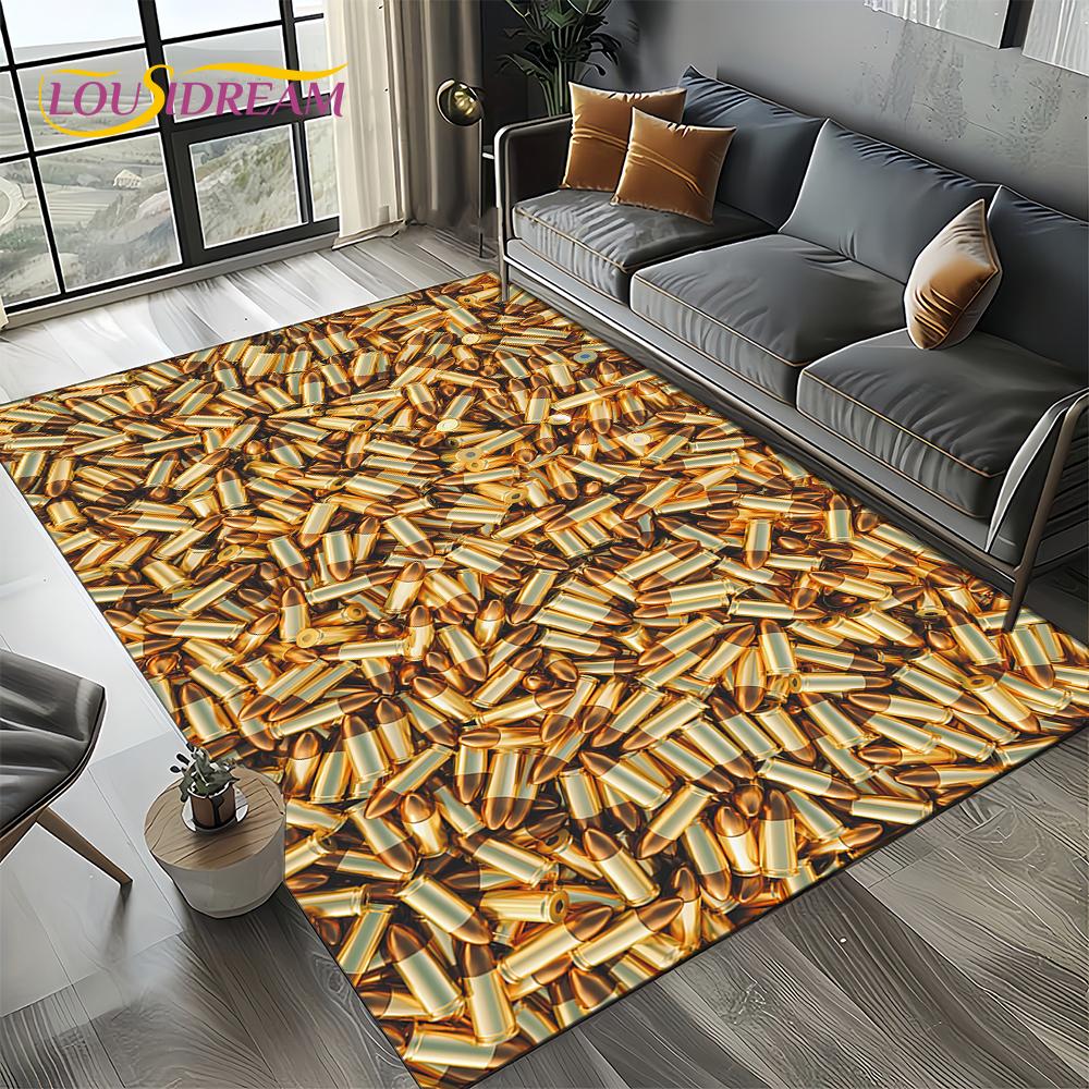 2025 New Cool Guns Pistol Ammunition Bullet Cartridge AK M4 Rug Carpet for Living Room Bedroom Decor,Non-slip for Sofa Doormat