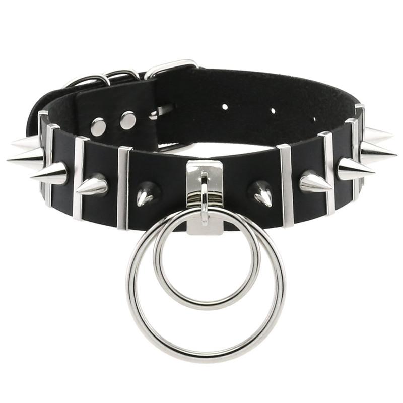 2025 New Women Black Leather Choker Punk PU Leather Round Spike Rivet Collar Studded Necklace Festival Girls Gothic Jewelry