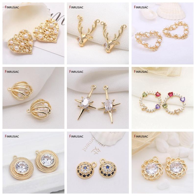 8mm 14k Gold Plated Copper Metal Inlay Zircon Round Small Pendant DIY Earrings Necklaces Fittings Jewelry Making Supplies