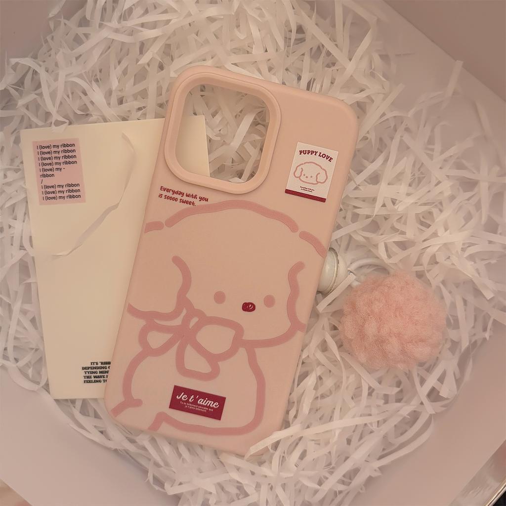 Pink Line Dog Suitable for Iphone17 Mobile Phone Case Apple 15 Girl 13 Plush Rope 16pro Max