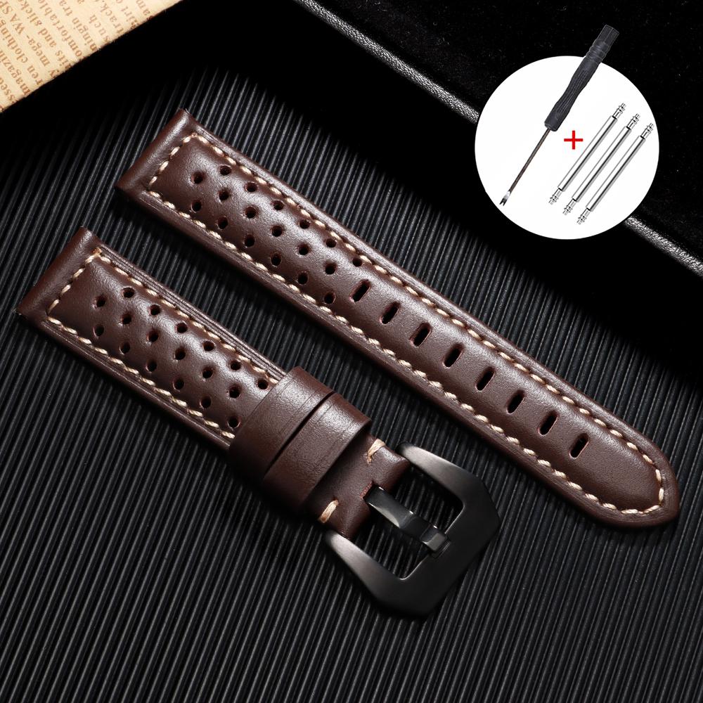 Vintage Handmade Watch Straps 20mm 22mm 18mm 24mm Leather Strap Brown Breathable Porous Sports Watchband for Panerai Bracelet