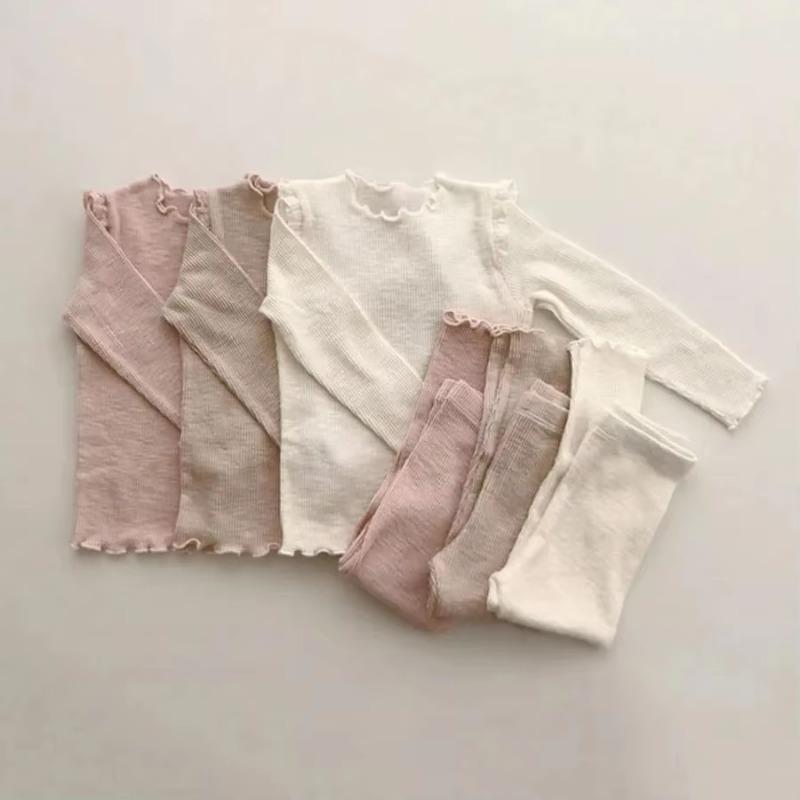 Cotton Kids Baby Homewear Outfits Solid Long Sleeve Top + Leggings Toddler Boy Girl Pajamas Suit