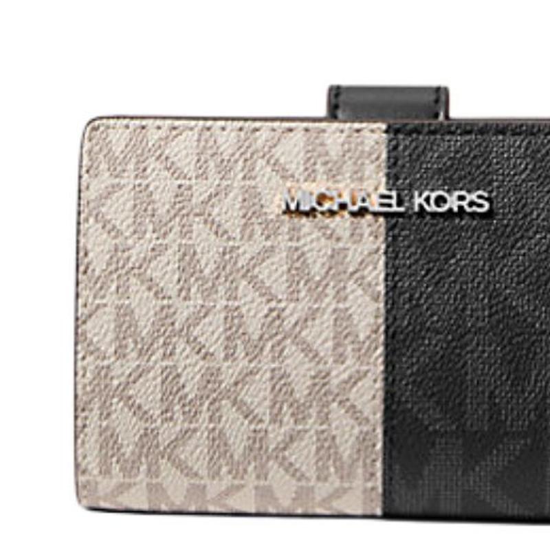 MICHAEL KORS Jet Set Classic Two-Tone Logo Coated Canvas Wallet Medium Women's White with Black