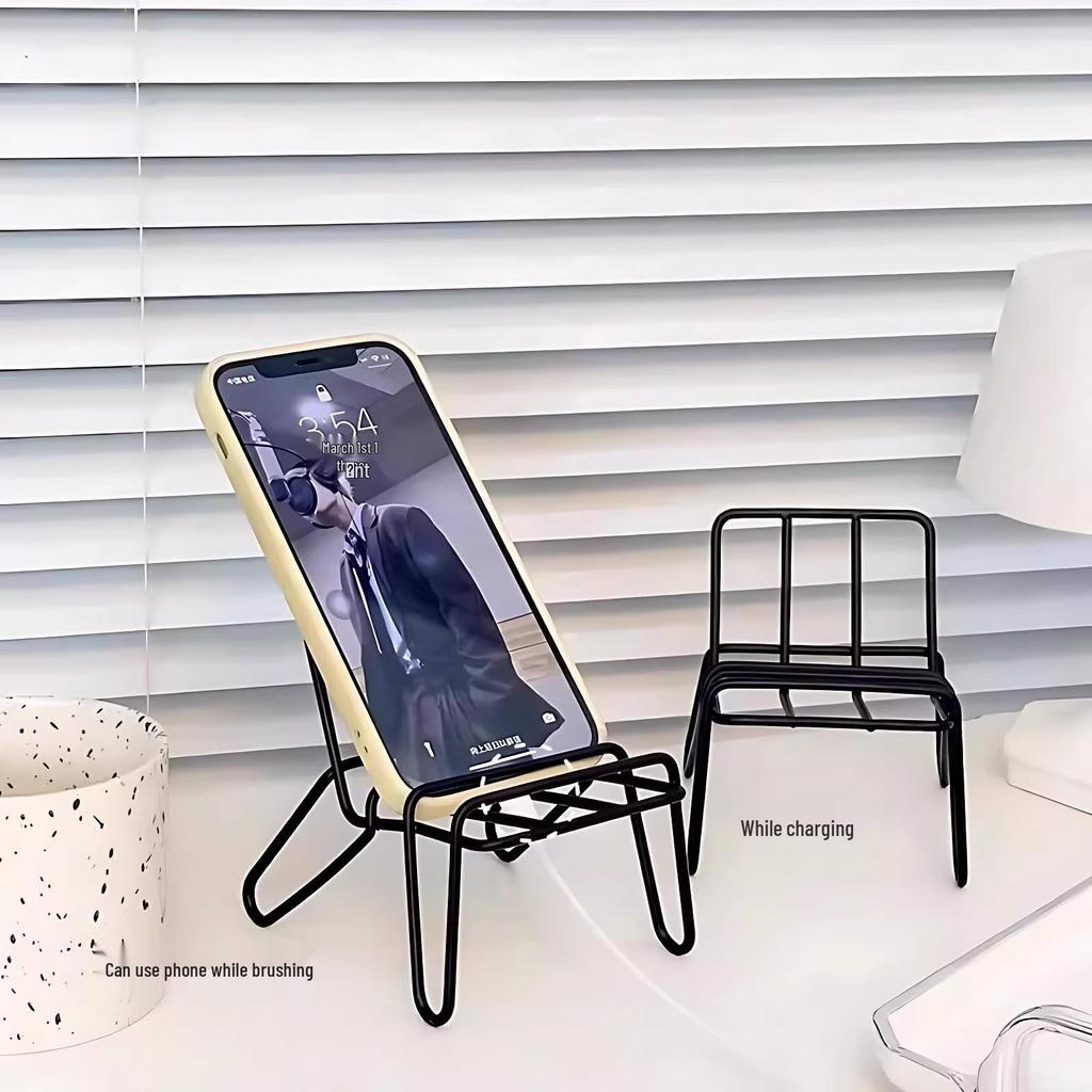 Moderne Zwarte Metalen Tablet- en Telefoonhouder - Stoelstijl, Horizontale/Verticale Plaatsing