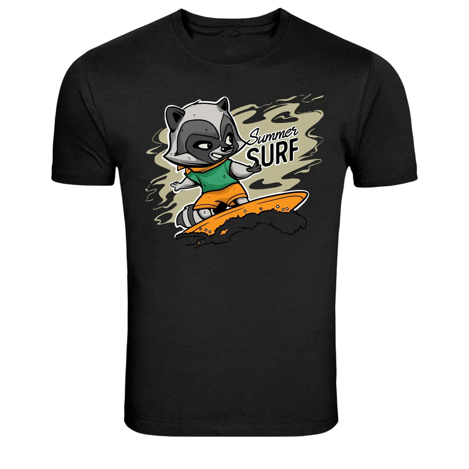 

Summer Surf Raccoon Surfing Cartoon Graphic T-Shirt 3XL